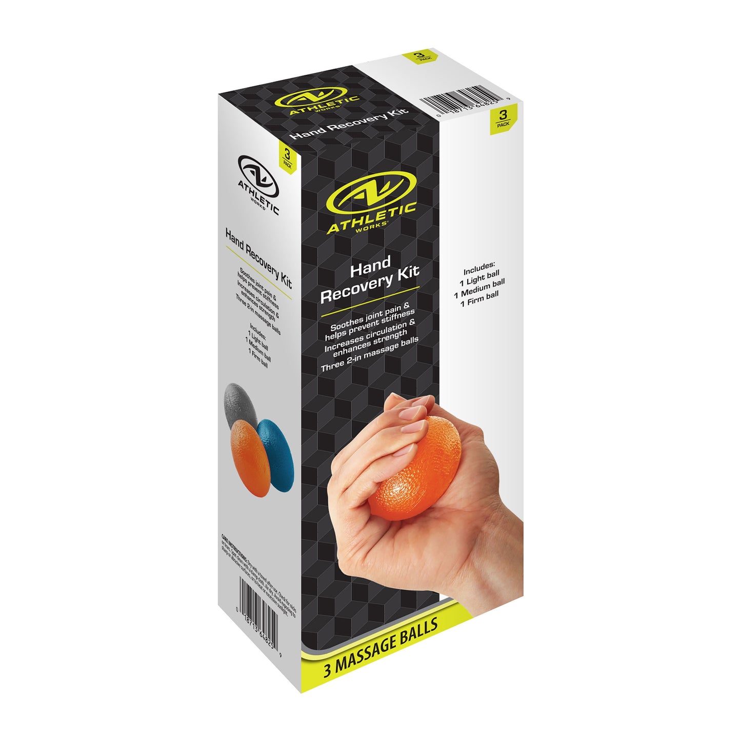 Hand Recovery Kit, Massage Balls, 2" Diameter, for Grip Strength, 3 Pack