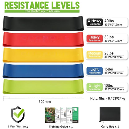 Resistance Bands for Working Out,Pilates Loop Resistance Bands with Carry Bag,Set of 5 Exercise Band Resistance,Resistance for Whole-Body Fitness and Physical Therapy